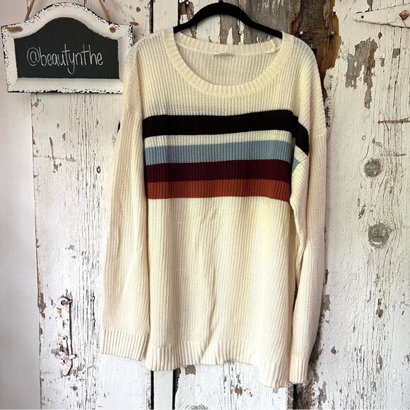 Lularoe Striped Accent Knit Cream Sweater 3XL - Picture 1 of 5
